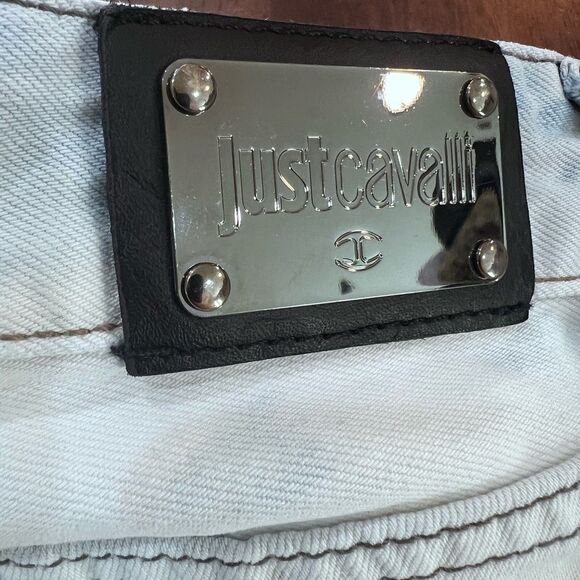 Just Cavalli Light Wash Beaded Snake Slim Fit Jeans 32x34 Italy Designer Denim - Picture 10 of 15